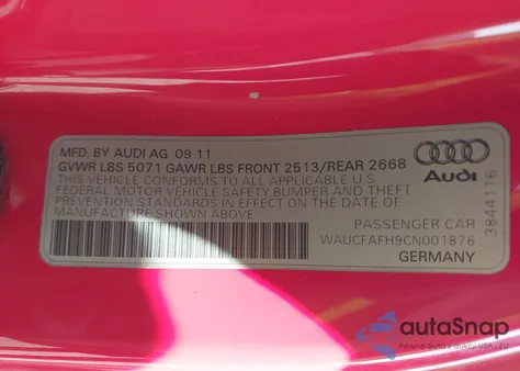 2012 Audi A5 2.0T Premium from USA, damaged, VIN WAUCFAFH9CN001876